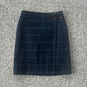 Boden Dark Blue plaid wool kilt- wrap style skirt